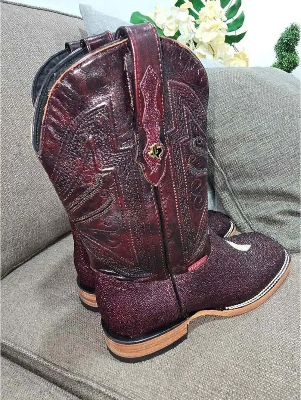 Texas Country Stingray Boots Squeare Toe Color: Burgundy Model: Mantarraya H-501